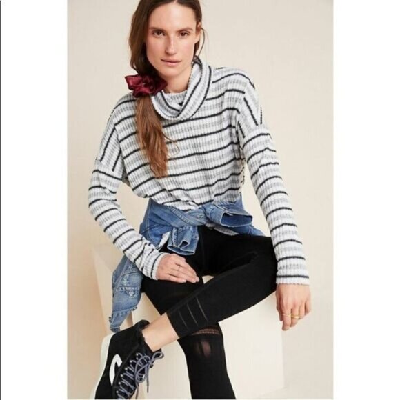 Anthropologie Saturday Sunday Pippa Hacci Turtleneck Grey Striped Small - Picture 1 of 7